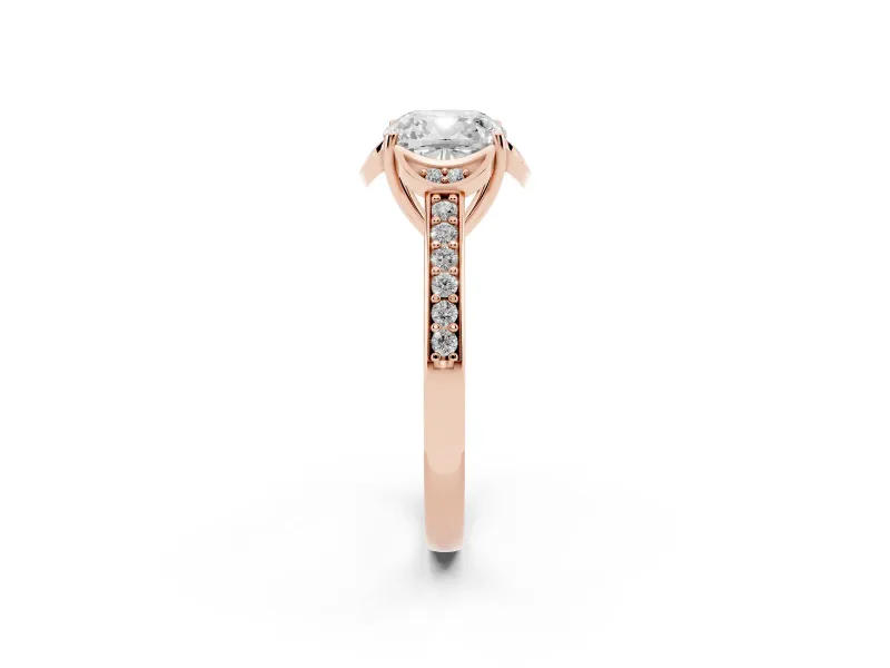 Cushion Cut Floral Pavé Engagement Ring Setting | Petal Accents | Rose Gold
