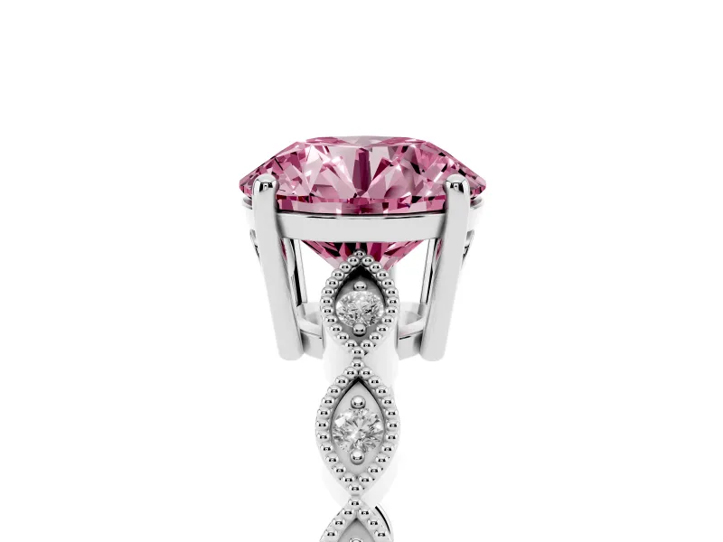 Fancy Pink Round Cut Diamond Solitaire Ring Set in Platinum with Infinity Twist Pavé Band