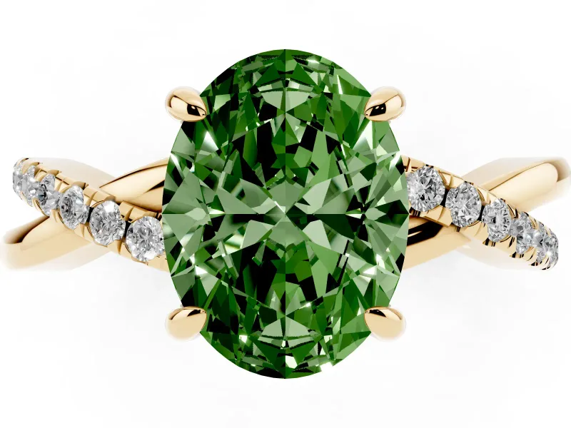 Oval Twist Engagement Ring Setting for a Fancy Green Lab-Grown Diamond | Yellow Gold