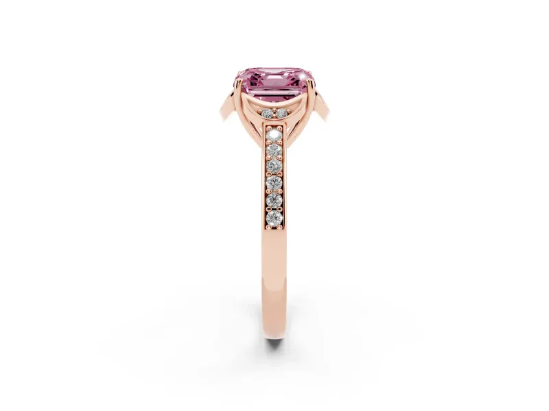 Asscher Cut Floral Pavé Engagement Ring Setting for a Fancy Pink Lab-Grown Diamond | Rose Gold