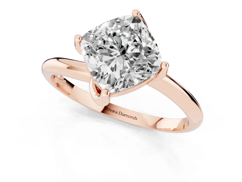 Cushion Cut Bypass Solitaire Engagement Ring Setting | Plain Band | Rose Gold
