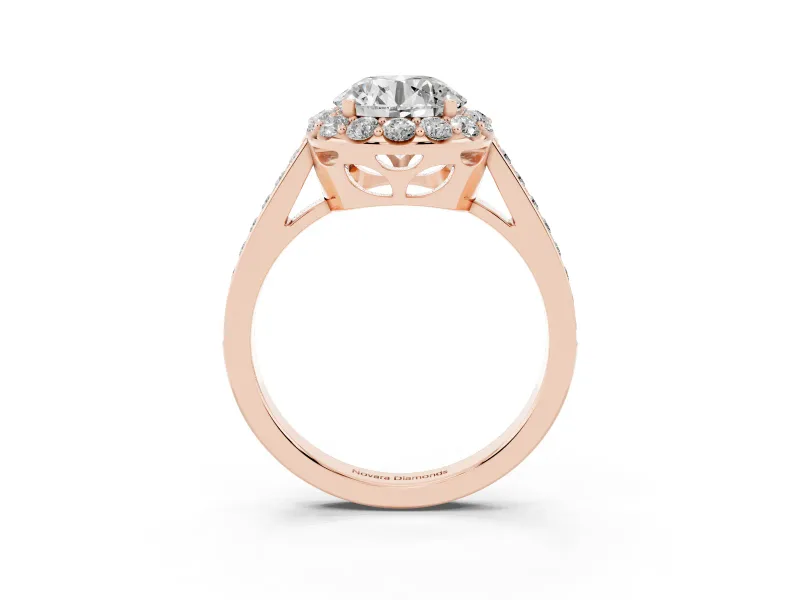 Round Floral Halo Engagement Ring Setting | Large Round Accents | Rose Gold