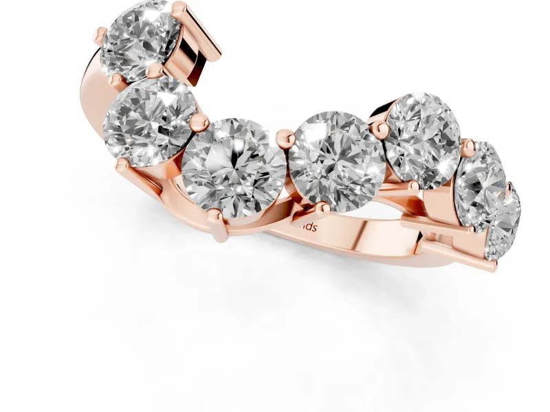 Round Diamond Curved Cluster Band Set in Rose gold with Split Shank and Prong Setting