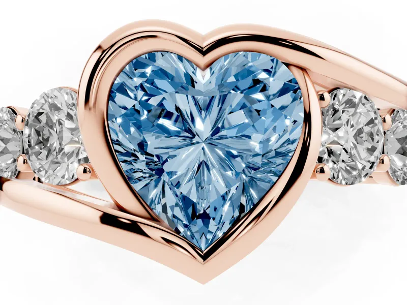Heart-Shaped Bezel Bypass Engagement Ring Setting for a Fancy Blue Lab-Grown Diamond | Rose Gold