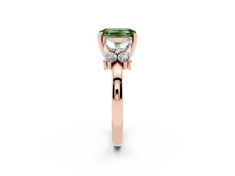 Emerald Cut Floral Engagement Ring Setting for a Fancy Green Lab-Grown Diamond | Rose Gold