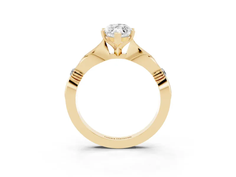Marquise Cut Diamond Solitaire Twisted Band Ring Set in Yellow gold with Accent Stones and Prong Setting