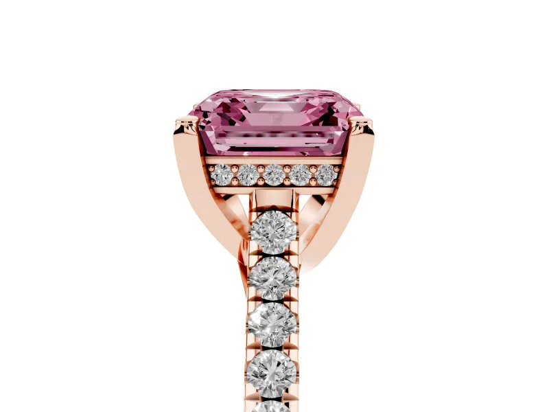 Asscher Cut Hidden Halo Pave Engagement Ring Setting for a Fancy Pink Lab-Grown Diamond | Claw Prongs | Rose Gold