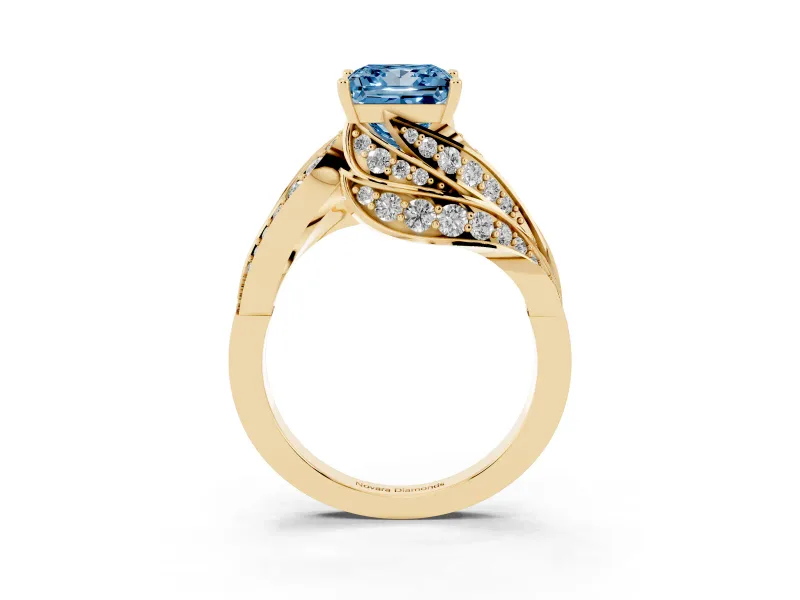 Princess Cut Bypass Pavé Engagement Ring Setting for a Fancy Blue Lab-Grown Diamond | Graduated Pavé | Yellow Gold