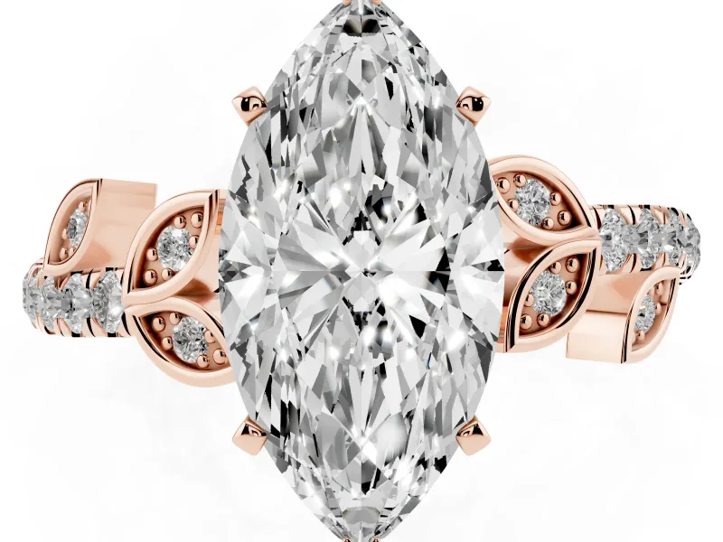 Marquise Leaf Pavé Engagement Ring Setting | Leaf Motif Shoulders | Rose Gold