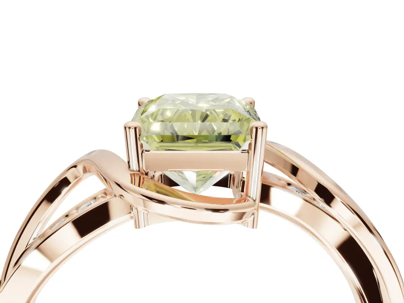 Radiant Cut Bypass Solitaire Engagement Ring Setting for a Fancy Yellow Lab-Grown Diamond | Pavé Strands | Rose Gold