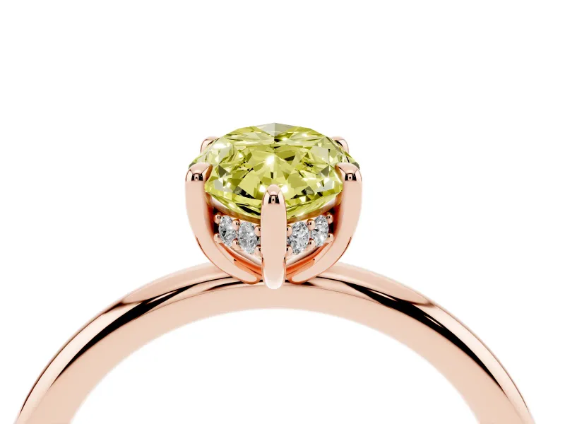 Fancy Yellow Marquise Cut Diamond Solitaire Ring Set in Rose gold with Thin Band and Prong Setting