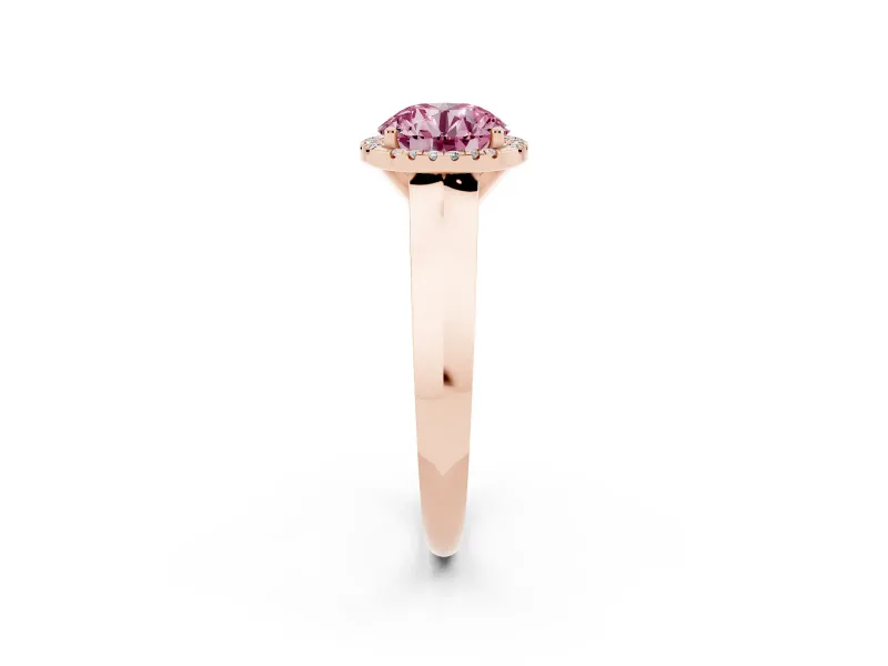 Round Halo Engagement Ring Setting for a Fancy Pink Lab-Grown Diamond | Knife-Edge Band | Rose Gold