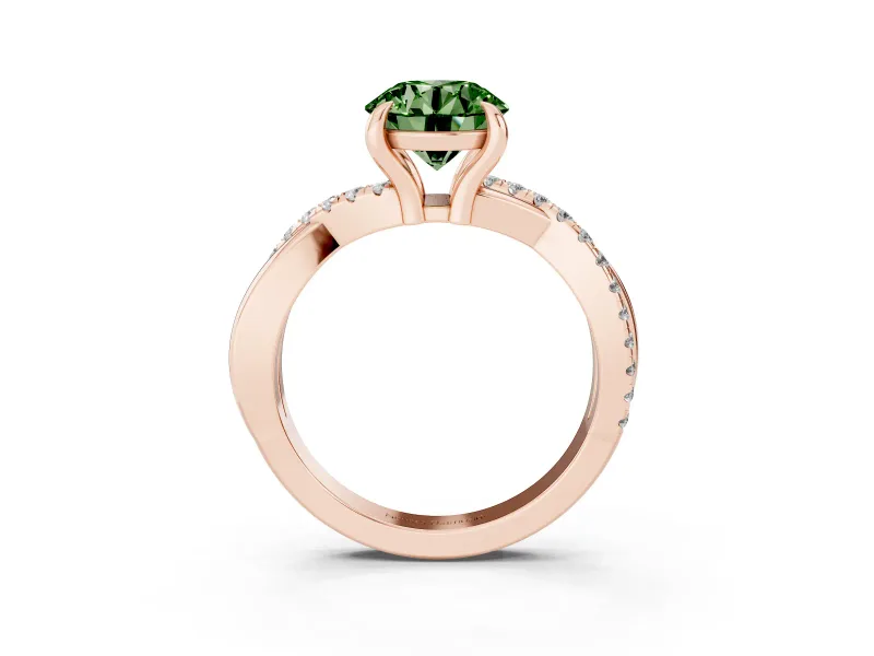 Round Twist Engagement Ring Setting for a Fancy Green Lab-Grown Diamond | Crossover Band | Rose Gold