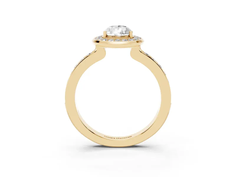 Pear-Shaped Bezel-Rim Halo Engagement Ring Setting | Pave Band | Yellow Gold