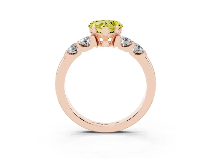 Heart-Shaped Five Stone Engagement Ring Setting for a Fancy Yellow Lab-Grown Diamond | Rose Gold