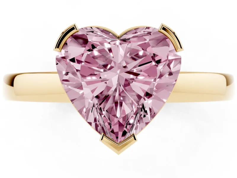 Heart-Shaped Solitaire Engagement Ring Setting for a Fancy Pink Lab-Grown Diamond | Flat Tab Prongs | Yellow Gold