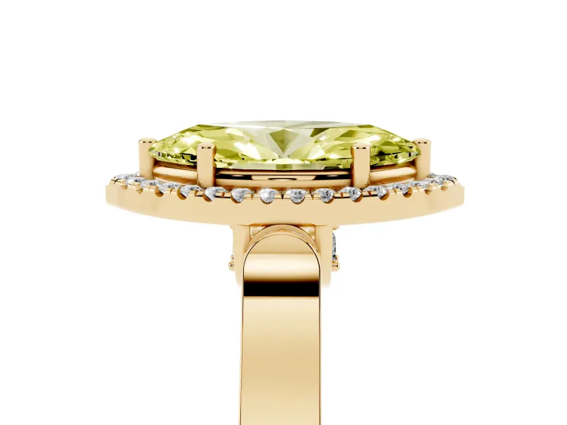 Marquise Halo Engagement Ring Setting for a Fancy Yellow Lab-Grown Diamond | Pavé Panel Shoulders | Yellow Gold