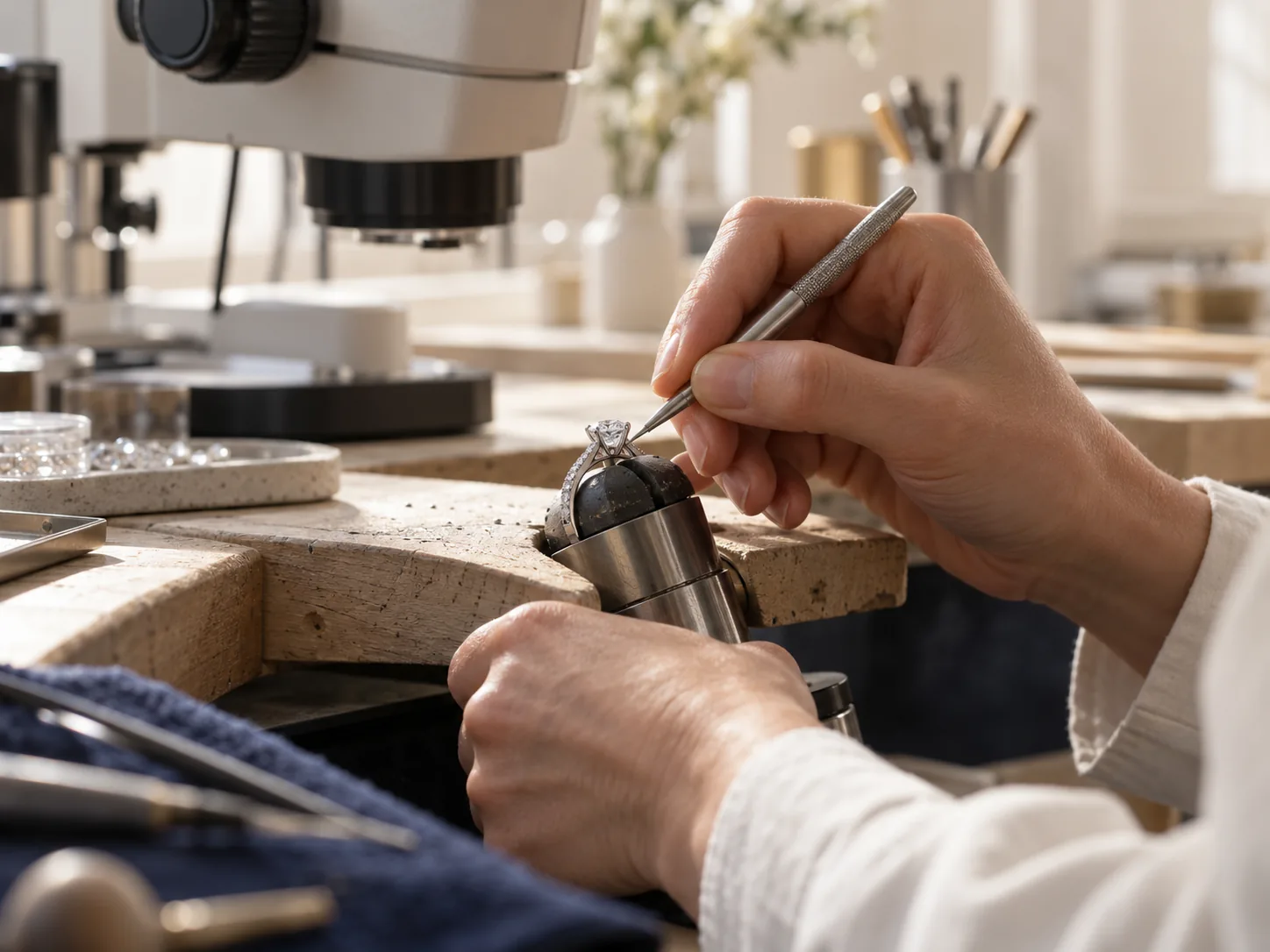 A setter working under magnification